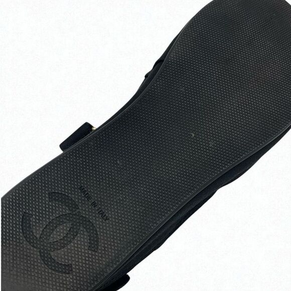 Chanel Sandals Shoes Fabric Velor Black Gold Rhinestone CC Coco Mark Logo Velcro - Picture 8 of 10